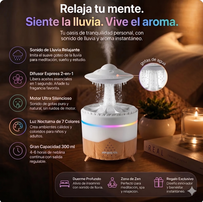 Humidificador efecto lluvia con luz de 7 colores – foto 1